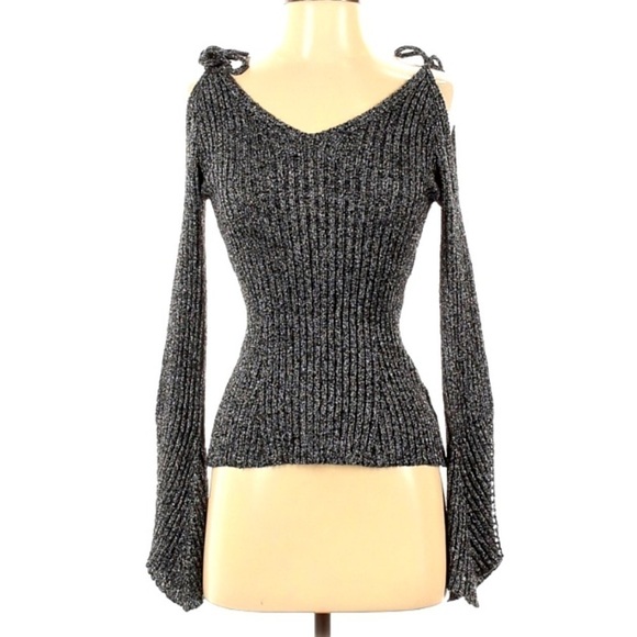 Endless Rose Metallic silver Knit Cold Shoulder Sweater Small women’s top - Picture 1 of 5